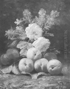 Bloemstilleven Met Rozen En Perzikken by Max Carlier