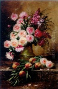 Still Life Of Flowers And Fruit by Max Carlier