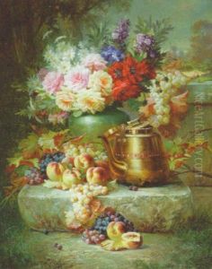 Still Life With Peaches And Kettle by Max Carlier