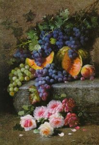 Still Life With Grapes, Melons And Roses by Max Carlier
