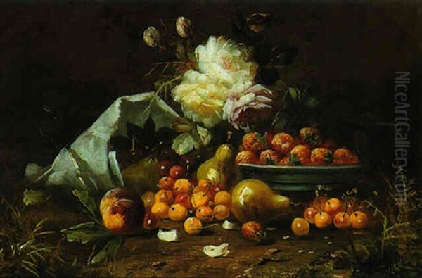 A Still Life With Cherries And Pears And Roses - view 1