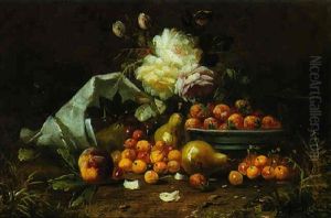A Still Life With Cherries And Pears And Roses by Max Carlier