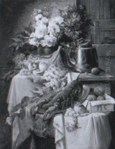 Still Life With A Lobster And Assorted Fruit And Flowers by Max Carlier