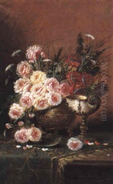Still Life With Roses And Nautilus Cup On A Draped Table - view 1