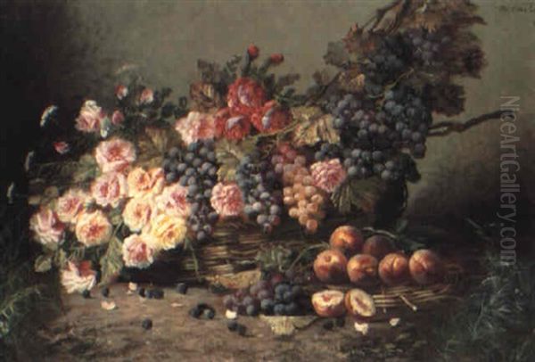 Still Life With Roses And Fruit In A Basket - view 1