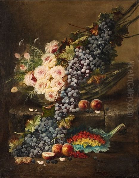 Still Life With Roses And Grapes In A Basket - view 1