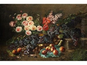 Grosses Stilleben Mit Fruchten Und Blumen by Modeste Carlier