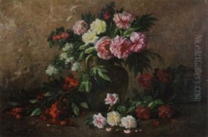 A Still Life With Roses And Cherries