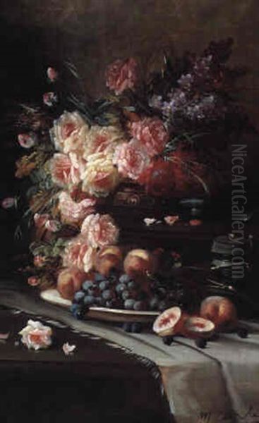 Still Life With Flowers And Fruit On A Table - view 1