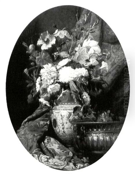 Still Life With Peonies, Gladiolas, Carnations, And Poppies In A Faience Vase - view 1