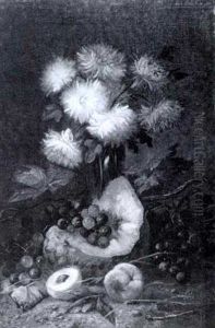 Still Life With A Vase Of Chrysanthemums And Cut Fruit