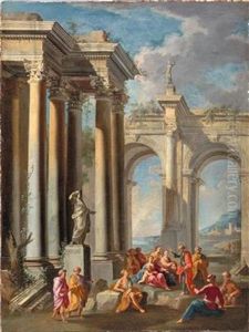 Architectural Capriccio With Saint Paul Preaching by Alberto Carlieri