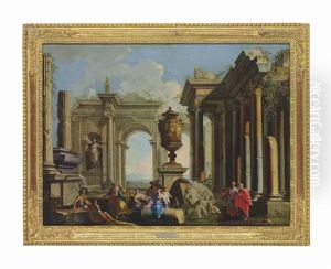 An Architectural Capriccio With An Apostle Preaching Among Ruins by Alberto Carlieri