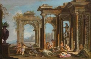 A Roman Architectural Landscape With Putti