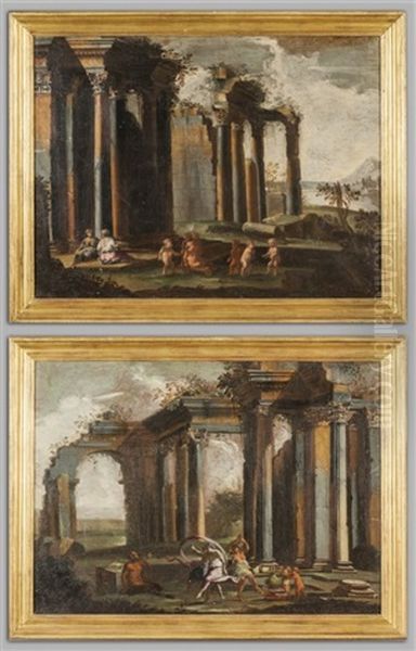 Capriccio Architettonico Con Satiro E Baccanti - view 1