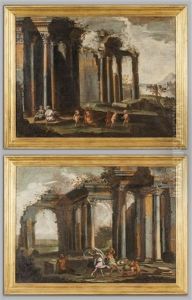 Capriccio Architettonico Con Satiro E Baccanti by Alberto Carlieri