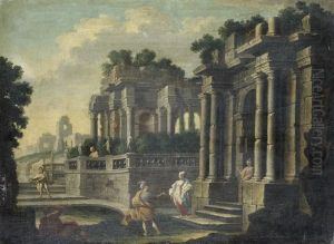 Elegant Figures Amongst Classical Ruins by Alberto Carlieri