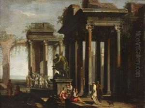A Capriccio Of Classical Ruins With Figure Before A Statue Of Hercules A Capriccio Of Classical Ruins With Figure Before A Statue Of Hercules