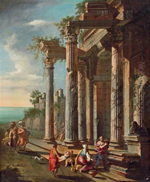 Ruinencapriccio An Einer Kuste Mit Figurenstaffage - Capriccio Architettonico Con Figure - view 1