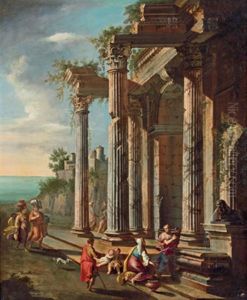 Ruinencapriccio An Einer Kuste Mit Figurenstaffage - Capriccio Architettonico Con Figure by Alberto Carlieri