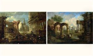 Architecture Antique Animee De Personnages (pair)
