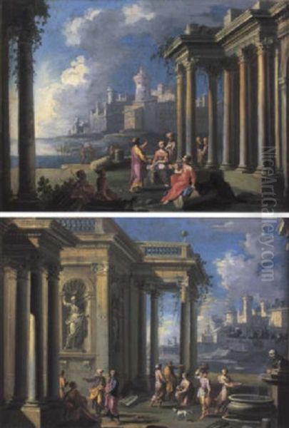 An Architectural Capriccio With Classical Figures By A Well, A Town Beyond - view 1