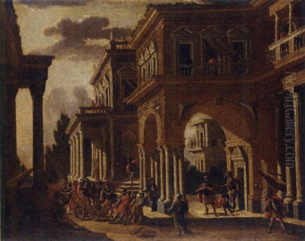 An Imaginary Palace With A Queen In A Chariot Being Presented To A King - view 1