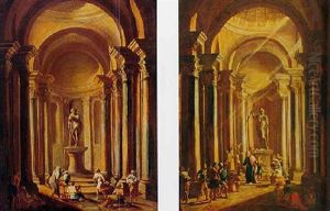 Architectual Capriccio With Worshippers Before Statue Of Mars