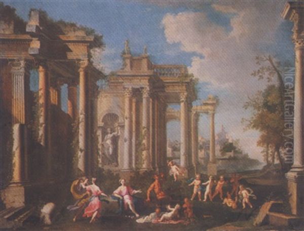 Capriccio Landscape With Bacchic Figures Dancing Before Classical Ruins - view 1