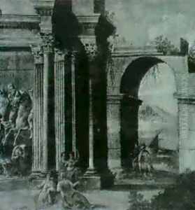 Figures Beside Classical Ruins by Alberto Carlieri