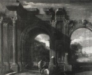 Roman Ruins With A Philosopher Disputing With A Soldier by Alberto Carlieri
