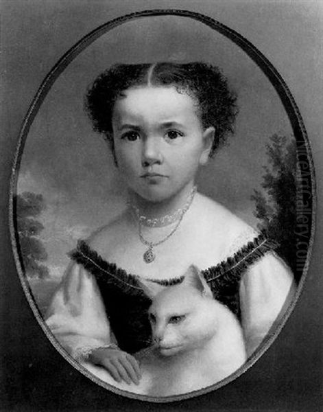Portrait Of A Young Girl With A White Siamese Cat - view 1