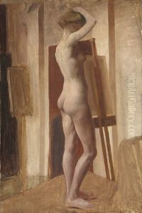 Standing Female Nude In A Studio (+ Standing Female Nude, Smaller; 2 Works) by Hilda Carline