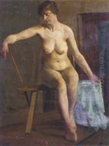 Seated Female Nude In A Studio by Hilda Carline