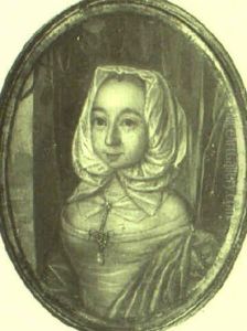 Portrait Of A Lady Before A Red Curtain And Pillar by Joan Carlisle