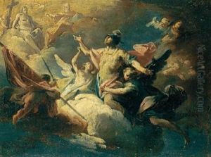 Santo Guerriero Portato In Cielo, In Alto A Sinistra La Trinita (sketch) by Carlo Innocenzo Carlone