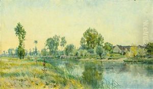 Impressionistische Flusslandschaft Mit Malerischem Gehoft by Mario Cornilleau Raoul Carl-Rosa