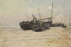 Barques Sur La Plage by Mario Cornilleau Raoul Carl-Rosa