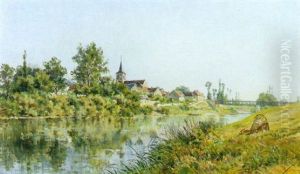 A French River Landscape by Mario Cornilleau Raoul Carl-Rosa