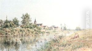 Landscape By The River by Mario Cornilleau Raoul Carl-Rosa