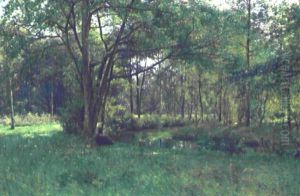 Skovparti Med Kvinde Ved Alob by C. Schichtling Carlsen
