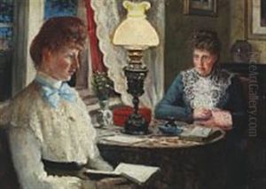 Interior With Two Women Sitting At A Table by Carl Carlsen