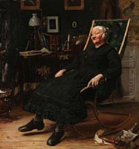 Interior With An Elderly Lady In A Rocking Chair by Carl Carlsen