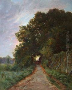Landscape With Dirt Road In The Beginning Fall by Carl Carlsen