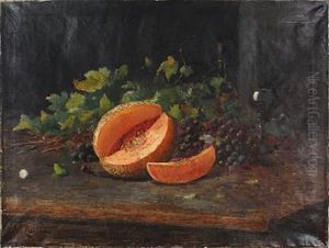 Still-life With Melon, Grapes And Wine Glass by Carl Carlsen