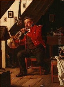 A Man Is Practicing On His Bugle A Man Is Practicing On His Bugle