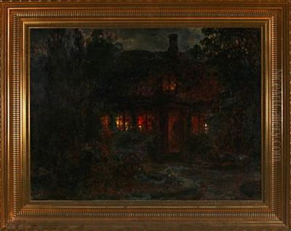House Between Trees With Lights In The Windows - view 1
