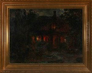 House Between Trees With Lights In The Windows