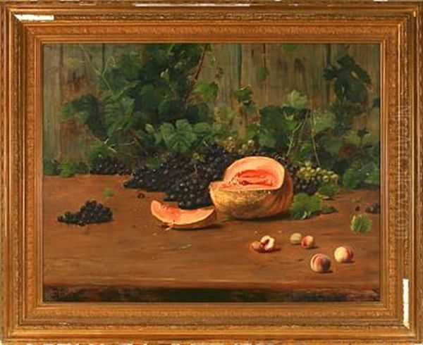 Still Life With Melon, Peaches, Blue And Green Grapes - view 1