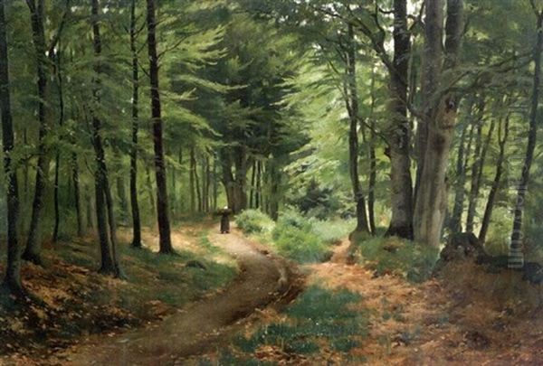 Reisigsammlerin Auf Sommerlichem Waldweg - view 1
